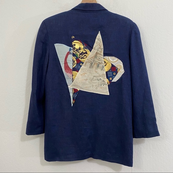 Express Vintage Women’s S Blue One Button V Neck Collaree Blazer Jacket - Picture 3 of 7